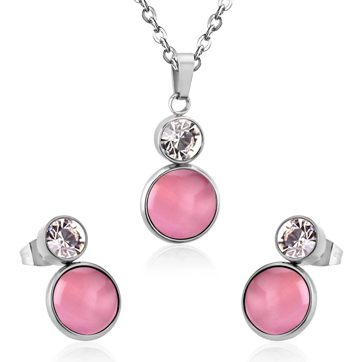 Crystal Opals Stainless Steel Necklaces Earrings Jewellery Sets Dubai Indian Wedding Jewelry Sets For Women Girls asonjewelry