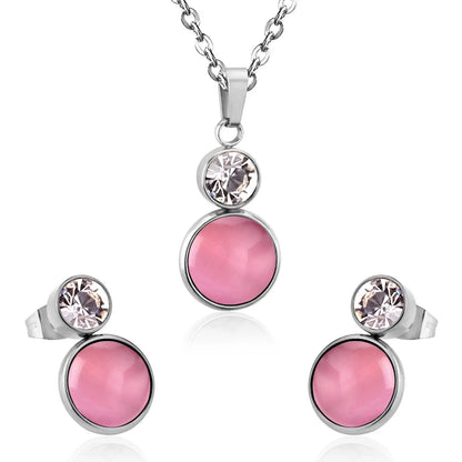 Crystal Opals Stainless Steel Necklaces Earrings Jewellery Sets Dubai Indian Wedding Jewelry Sets For Women Girls asonjewelry