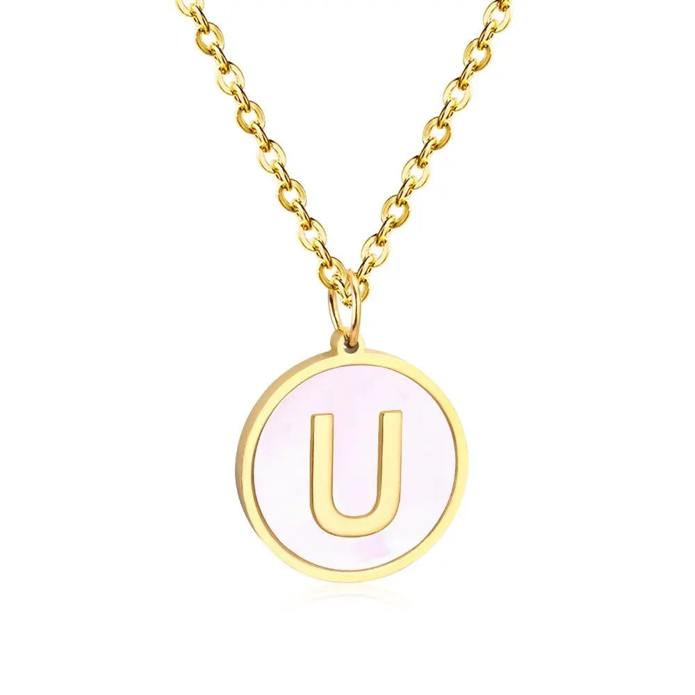 Stainless Steel Round Initial Pendant Necklace Gold Color 26 A-Z Letter Necklaces For Female Party Friend Wholesale asonjewelry