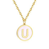 Stainless Steel Round Initial Pendant Necklace Gold Color 26 A-Z Letter Necklaces For Female Party Friend Wholesale