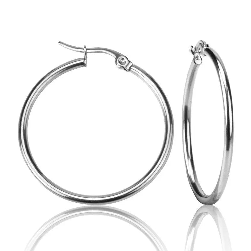 Classical Stainless Steel Earings 25mm Gold Steel color Zircon Hoop Earrings Set for Women's Fashion Jewelry brinco asonjewelry