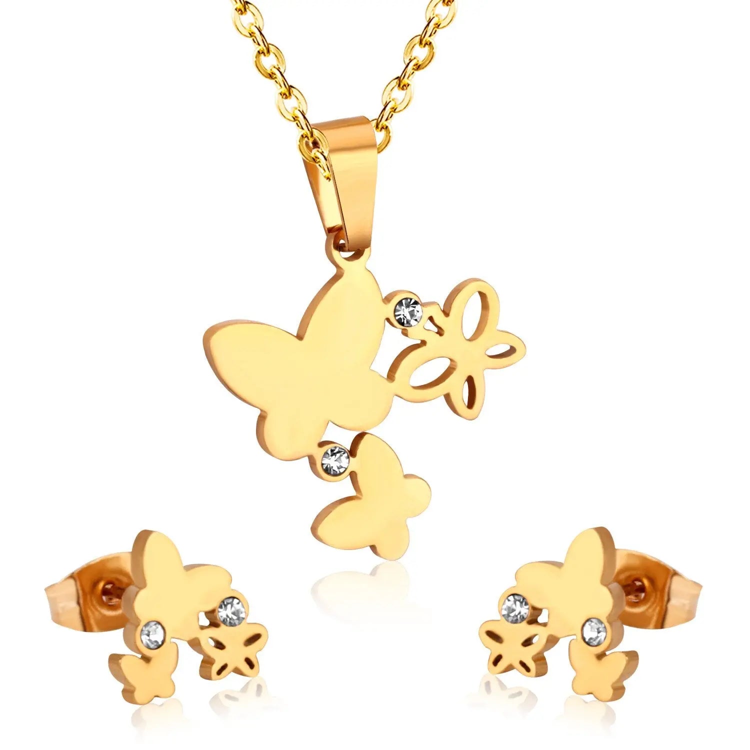 Fashion Butterfly Necklace Earrings Jewellery Set for Women Gold-Color Crystal Girls Dubai Wedding Jewelry Sets asonjewelry