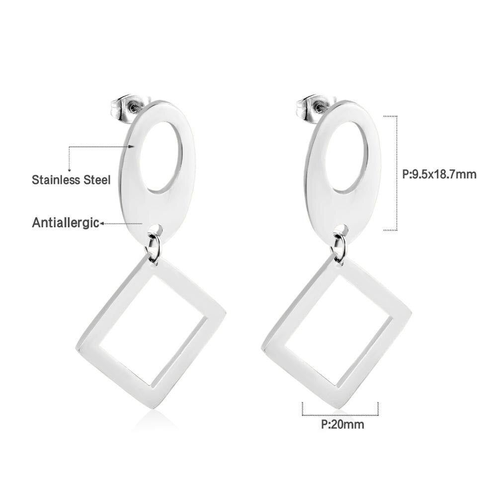 ASON Classic Gold Color Square Pendant Dangle Piercing Earrings Stainless Steel Drop Earring for Women Accessories Jewelry asonjewelry