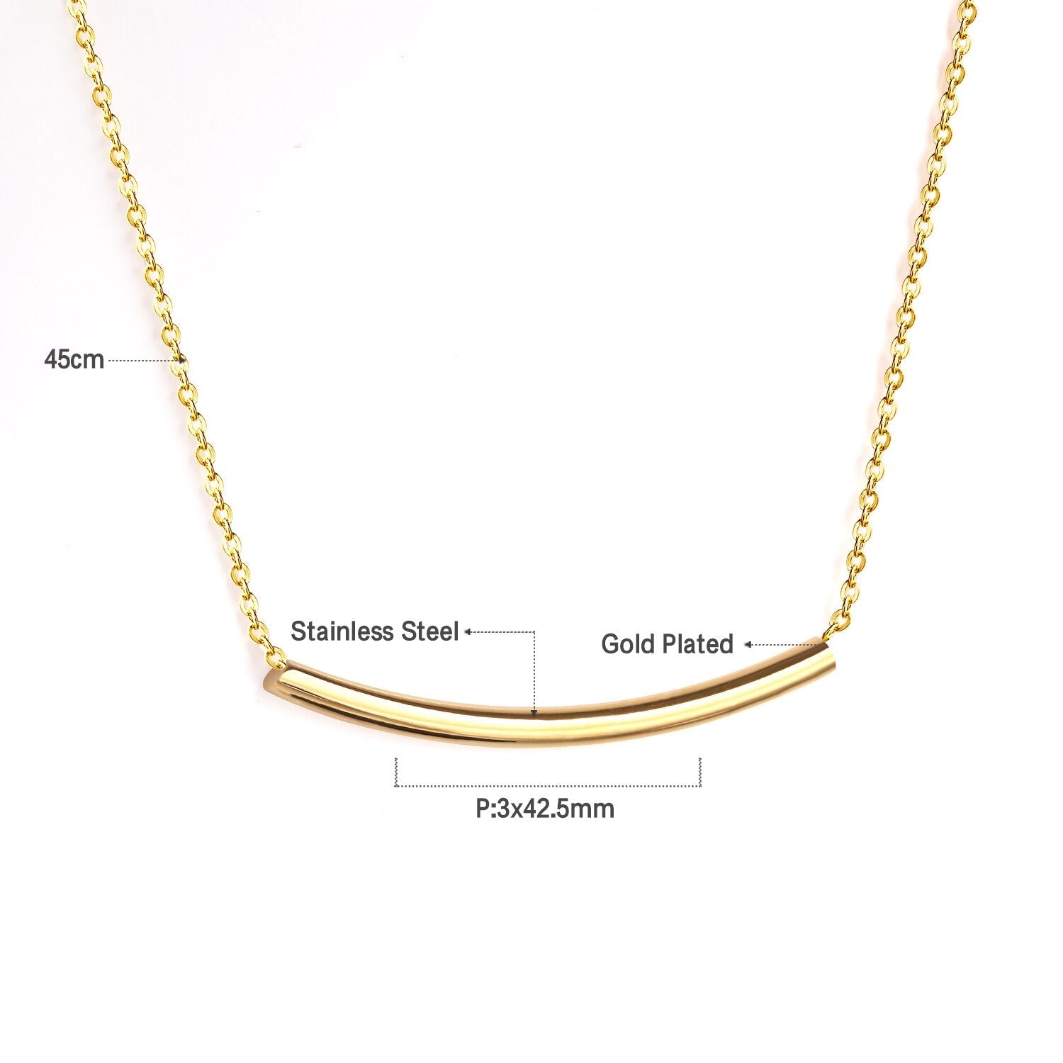 ASON Simple Style Curve Tube Pendants Necklaces Stainless Steel Gold Color Chains Necklaces Party Gift Wholesale Chokers asonjewelry