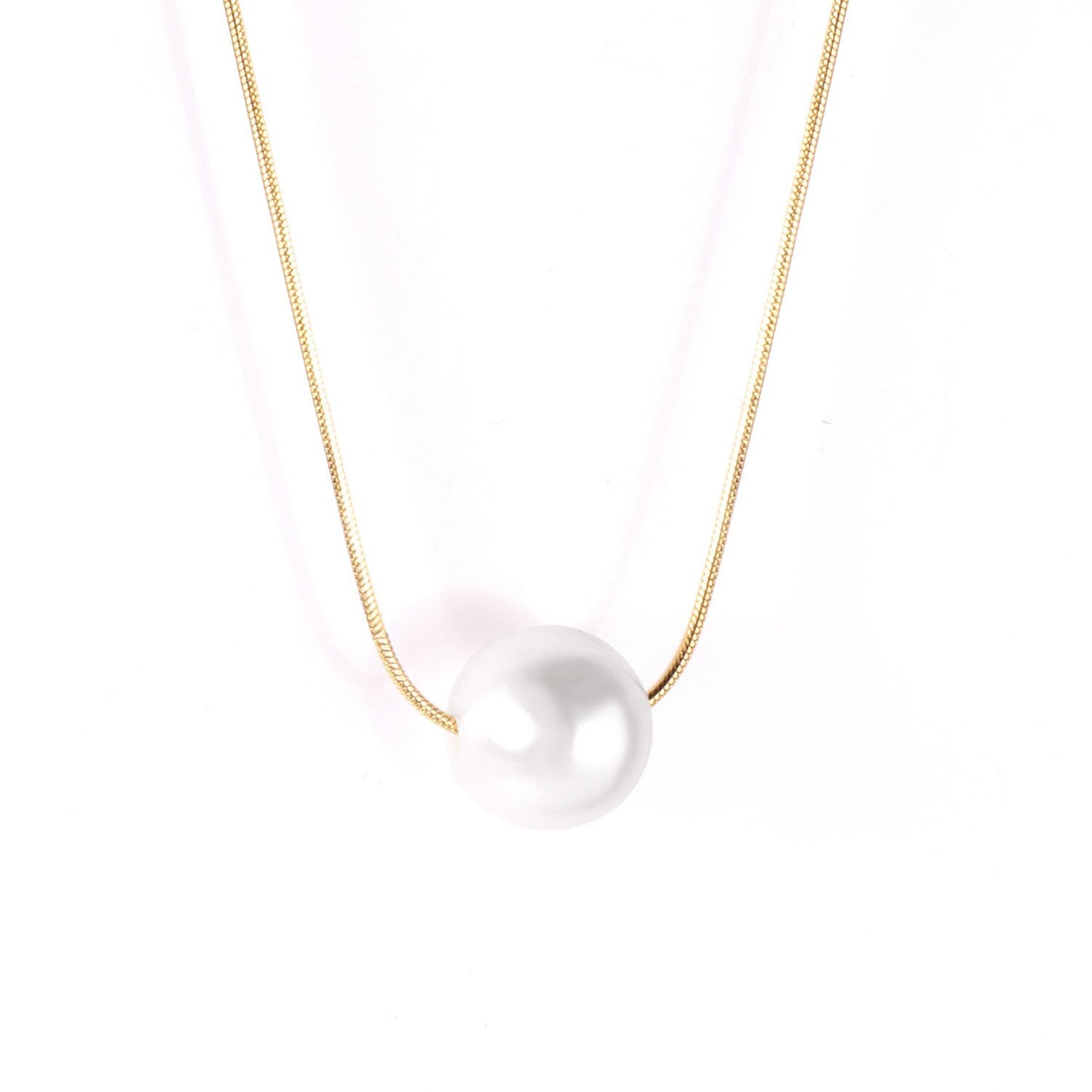ASON Gold Color Imitation Pearl Pendant Necklace Stainless Steel Snake Chains Necklaces Simple Accessories Women/Girl Party asonjewelry
