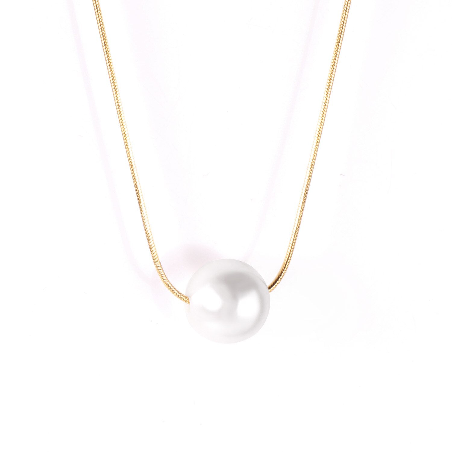 ASON Gold Color Imitation Pearl Pendant Necklace Stainless Steel Snake Chains Necklaces Simple Accessories Women/Girl Party asonjewelry