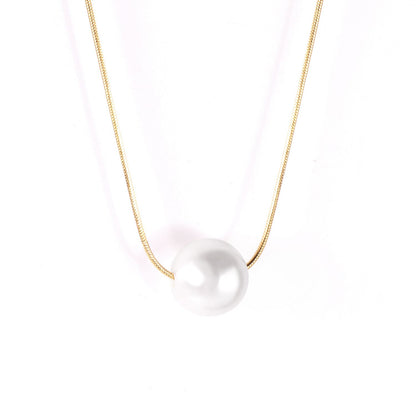 ASON Gold Color Imitation Pearl Pendant Necklace Stainless Steel Snake Chains Necklaces Simple Accessories Women/Girl Party asonjewelry