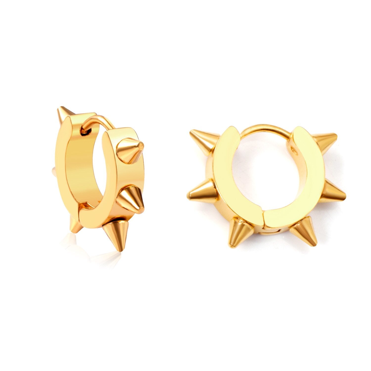 ASON Spikes Hip-hop Punk Hoops Earrings Gold Color Stainless Steel For Women Men Fashion Jewelry Accessorie Daily Wear Boho asonjewelry