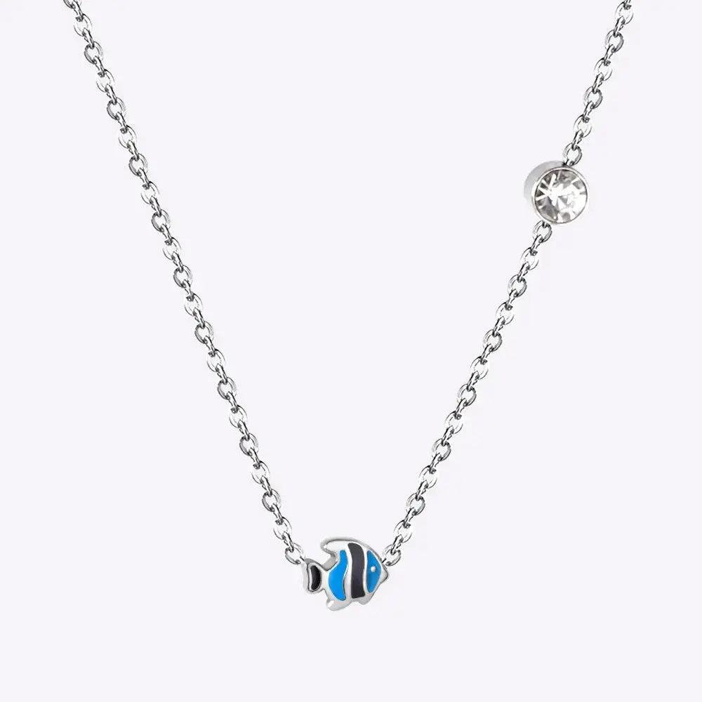 Small Yellow Blue Fish Pendant Necklace Stainless Steel Necklace For Women Fashion Animal Jewellry Necklace Choker asonjewelry