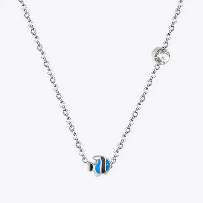 Small Yellow Blue Fish Pendant Necklace Stainless Steel Necklace For Women Fashion Animal Jewellry Necklace Choker asonjewelry