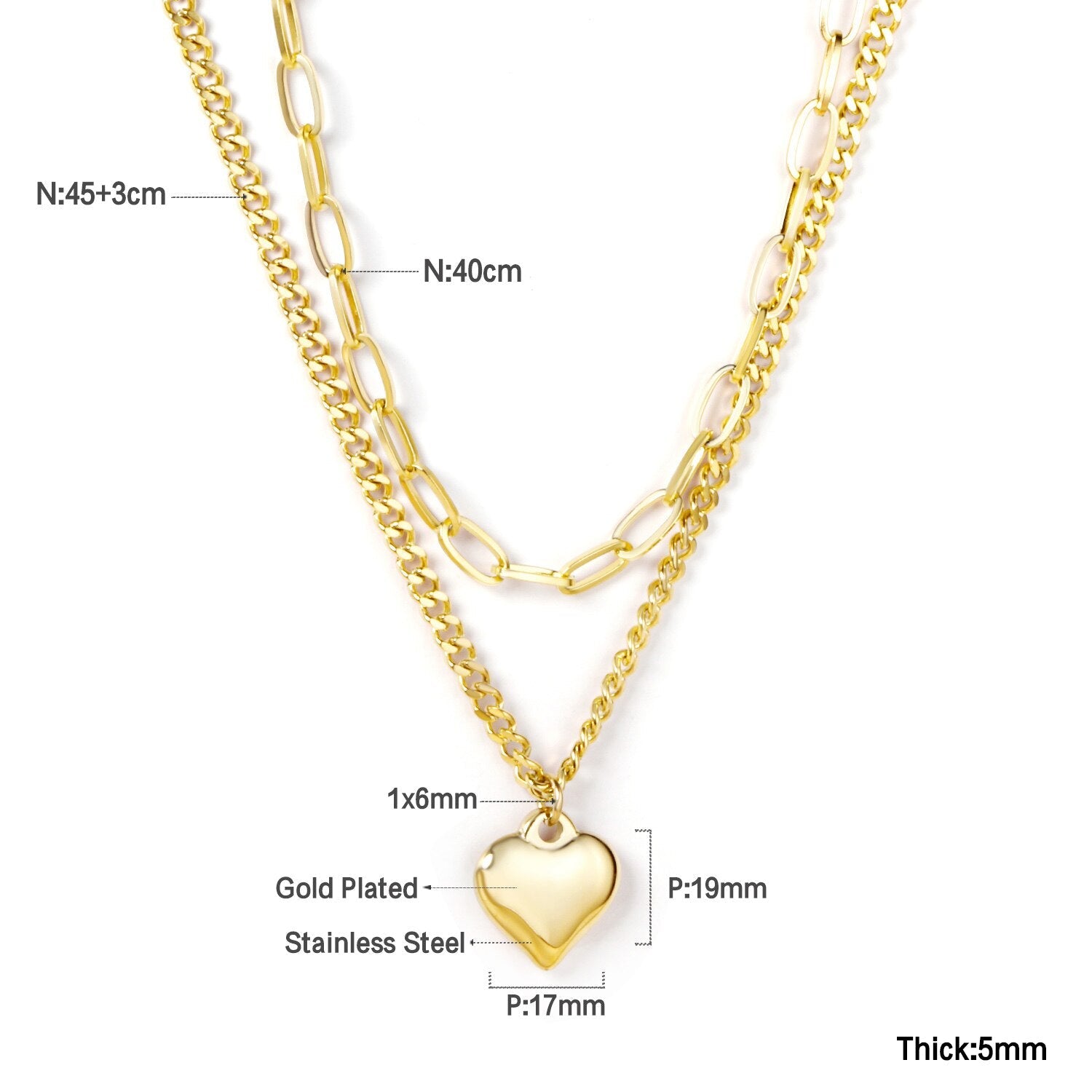 ASON Trendy Multi Layer Heart Pendant Stainless Steel Gold Color Chain Choker for Women Girl Fashion Jewelry Party Gift asonjewelry
