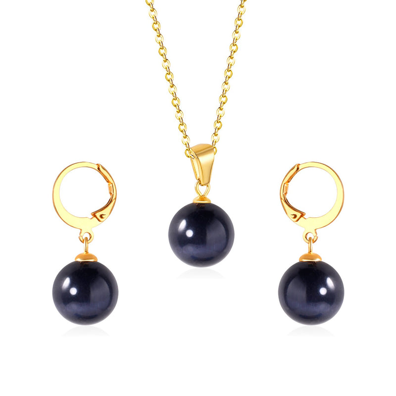 Nuevos conjuntos de joyas de ópalo azul, collar con colgante de forma redonda de estilo clásico, pendientes, cadenas de moda, accesorios, collares