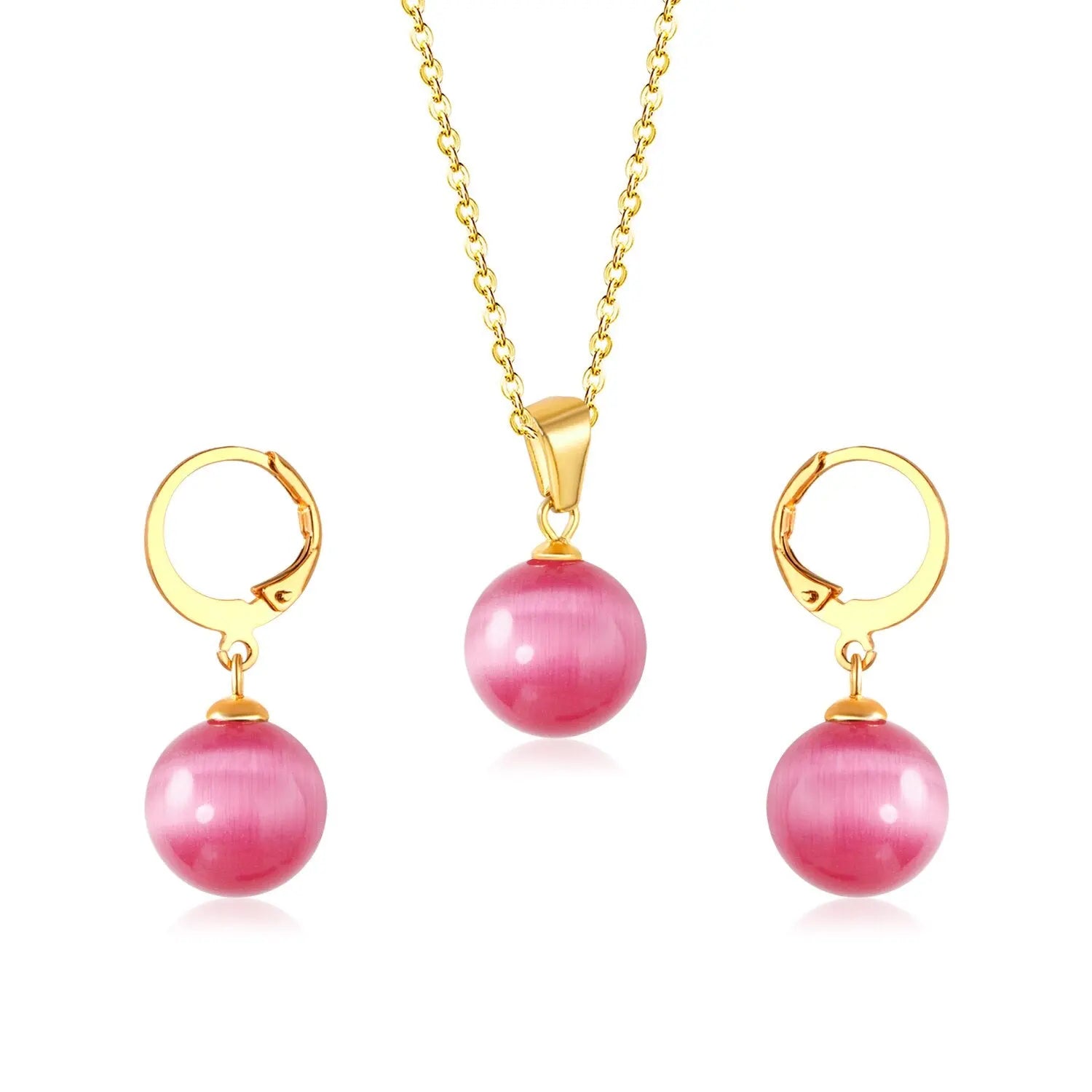 New Blue Opal Jewelry Sets Classic Style Round Shape Pendant Necklace Earrings Fashion Chains Accessoreies Collars asonjewelry