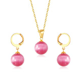 New Blue Opal Jewelry Sets Classic Style Round Shape Pendant Necklace Earrings Fashion Chains Accessoreies Collars