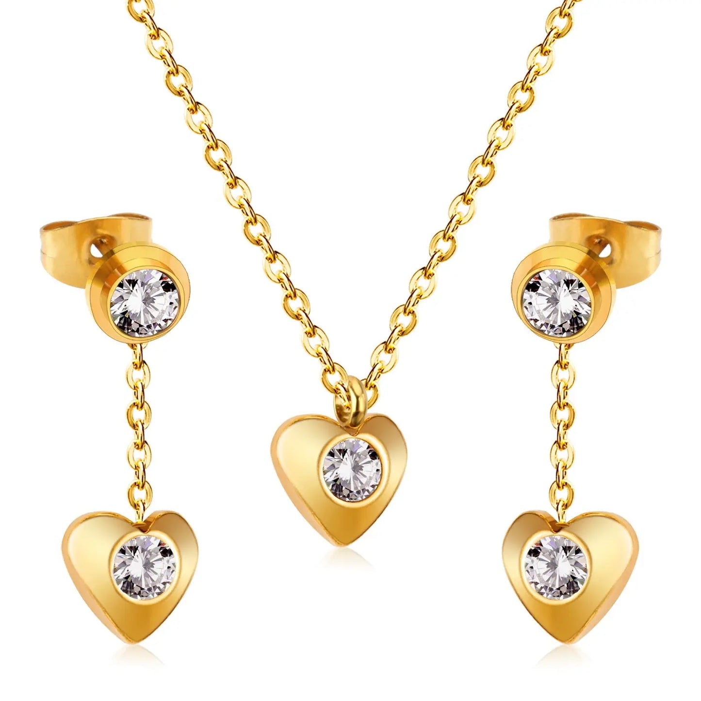 New Heart Shape Crystal Fashion Necklaces Droop Earrings Sets For Woman Dubai Wedding Jewelry Set pendientes bijoux asonjewelry