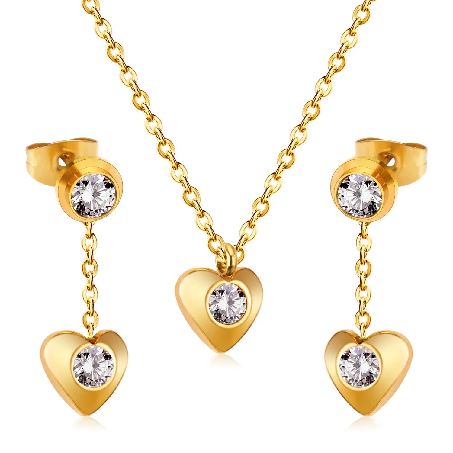 New Heart Shape Crystal Fashion Necklaces Droop Earrings Sets For Woman Dubai Wedding Jewelry Set pendientes bijoux asonjewelry