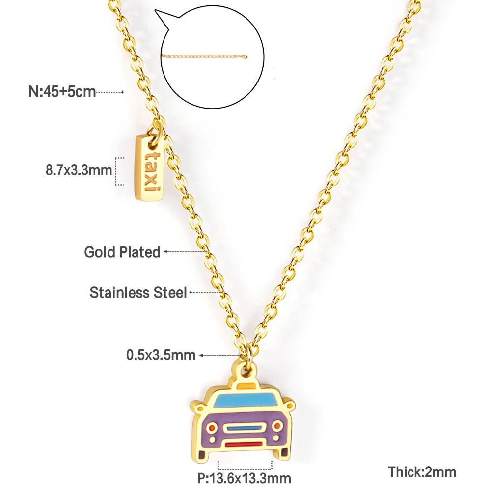 ASON Cute Red Little Car Pendant Necklace 316L Stainless Steel Cartoon Taxi Necklace for Women Fashion Jewelry Accessories asonjewelry
