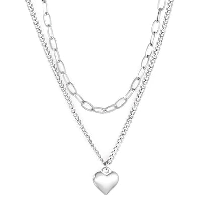 Cuban Choker Necklaces Collar Statement Jewelry inoxydable Female Gold Color Heart Pendants Double Layer Chains asonjewelry