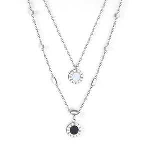 New Design Romantic Double Pendant Necklace For Women Design Roman Numerals Trendy Black And White Shell Collier