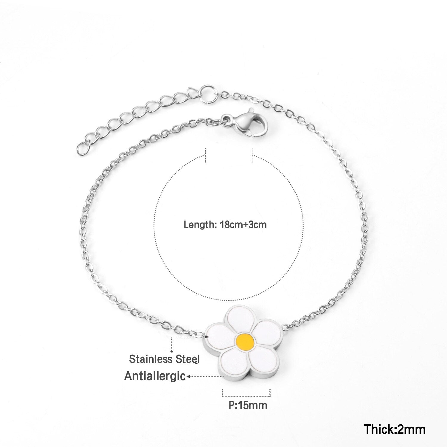 ASON Fashion Big White Flower Pendant Bracelet 316L Stainless Steel Bangle 18cm+3cm Length for Women Jewelry Accessories asonjewelry