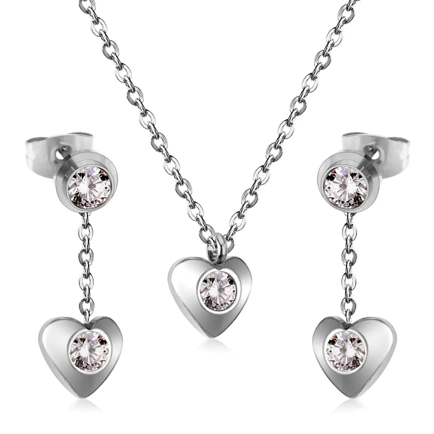 New Heart Shape Crystal Fashion Necklaces Droop Earrings Sets For Woman Dubai Wedding Jewelry Set pendientes bijoux asonjewelry