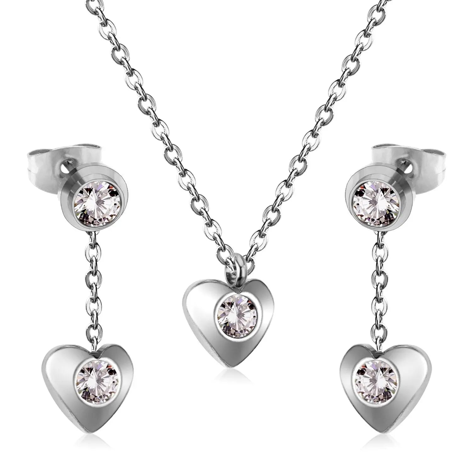 New Heart Shape Crystal Fashion Necklaces Droop Earrings Sets For Woman Dubai Wedding Jewelry Set pendientes bijoux asonjewelry