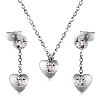 New Heart Shape Crystal Fashion Necklaces Droop Earrings Sets For Woman Dubai Wedding Jewelry Set pendientes bijoux asonjewelry