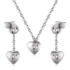 New Heart Shape Crystal Fashion Necklaces Droop Earrings Sets For Woman Dubai Wedding Jewelry Set pendientes bijoux