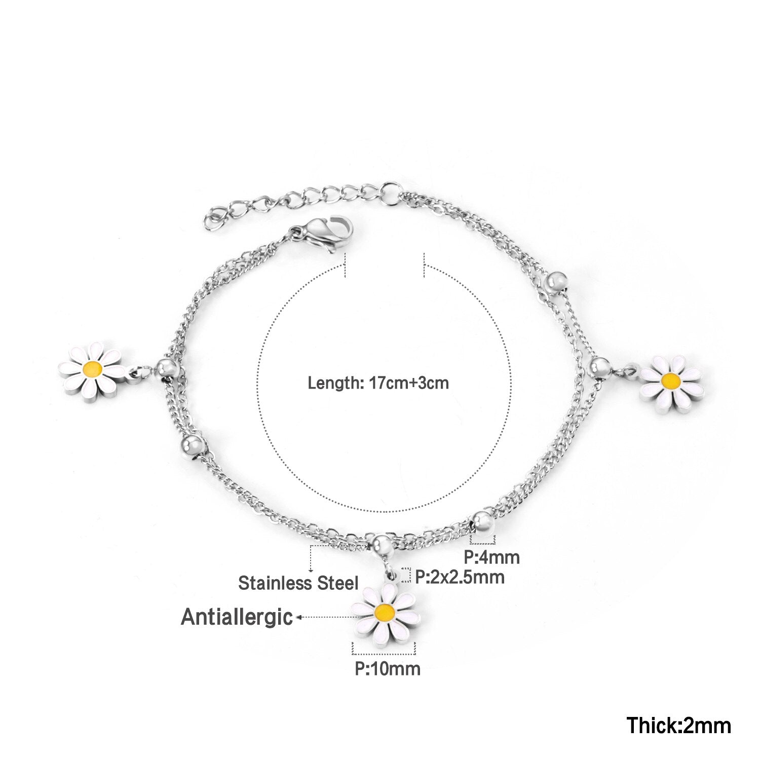 ASON Little Flower Pendant Bracelet Stainless Steel Double Chain Bangle with Steel Ball for Women Fashion Jewelry Gift asonjewelry