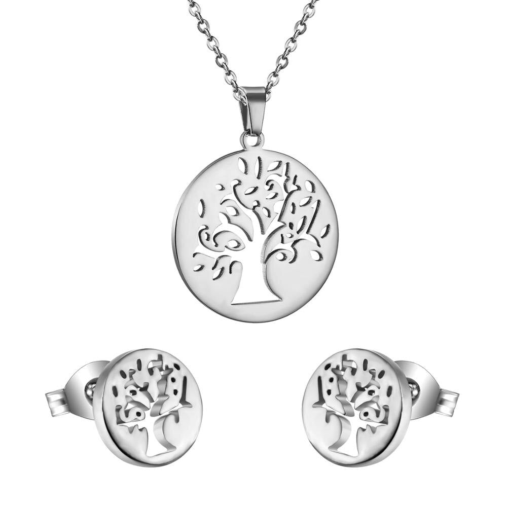 ASON Christmas Jewelry Sets Female Accessories Stainless Steel Tree Pendant Necklace Earring Sets Wholesale Party asonjewelry