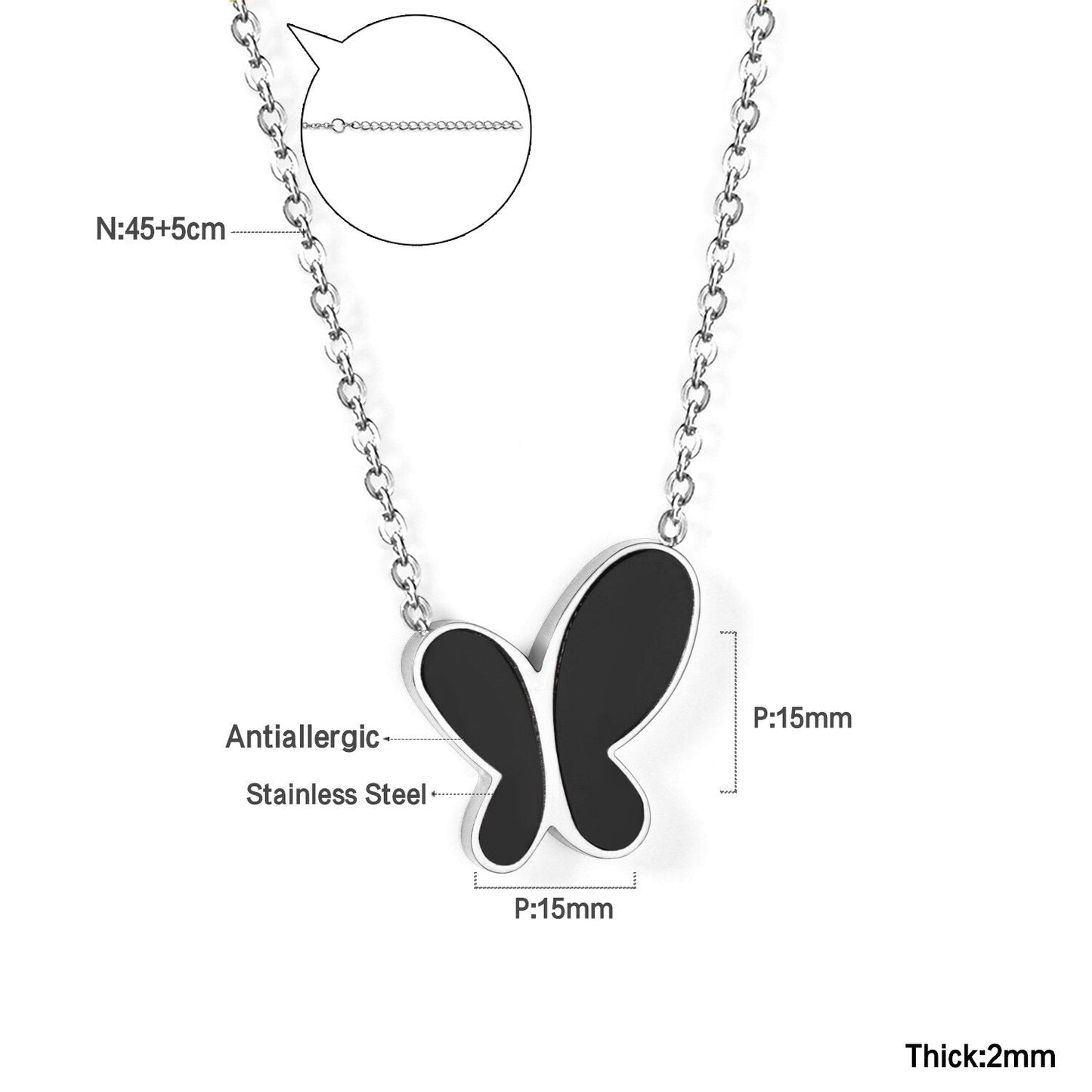 ASON Colorful Black White Shell Butterfly Chain Pendant Necklace Gold Color Stainless Steel for Women Fashion Jewelry asonjewelry