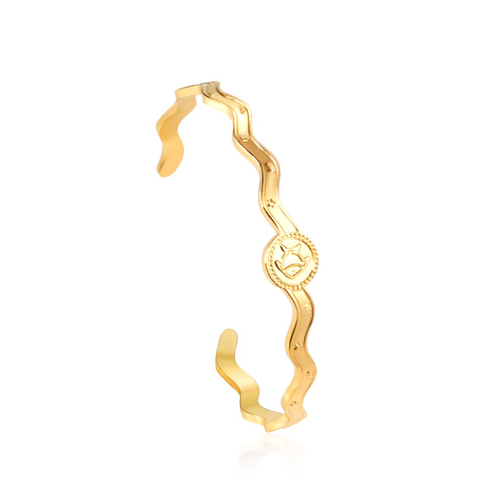 ASON Gold Color Unusual Wavy Bracelet Ocean Style Stainless Steel Open Bangle for Women Party Gift Jewelry Accessory asonjewelry
