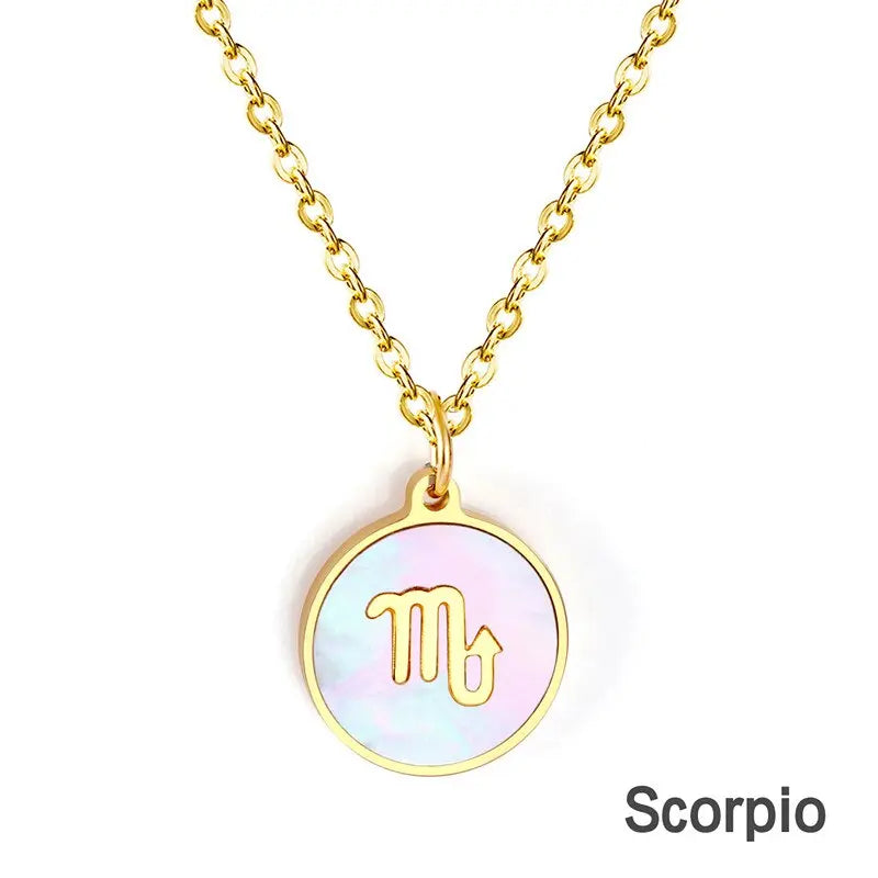 Shell Pendant Twelve Constellation Stainless Steel Necklace Man Jewelry For Women Choker Chain Necklace Collar 2021 asonjewelry