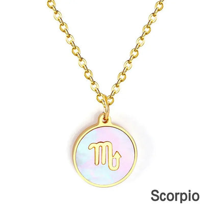 Shell Pendant Twelve Constellation Stainless Steel Necklace Man Jewelry For Women Choker Chain Necklace Collar 2021 asonjewelry