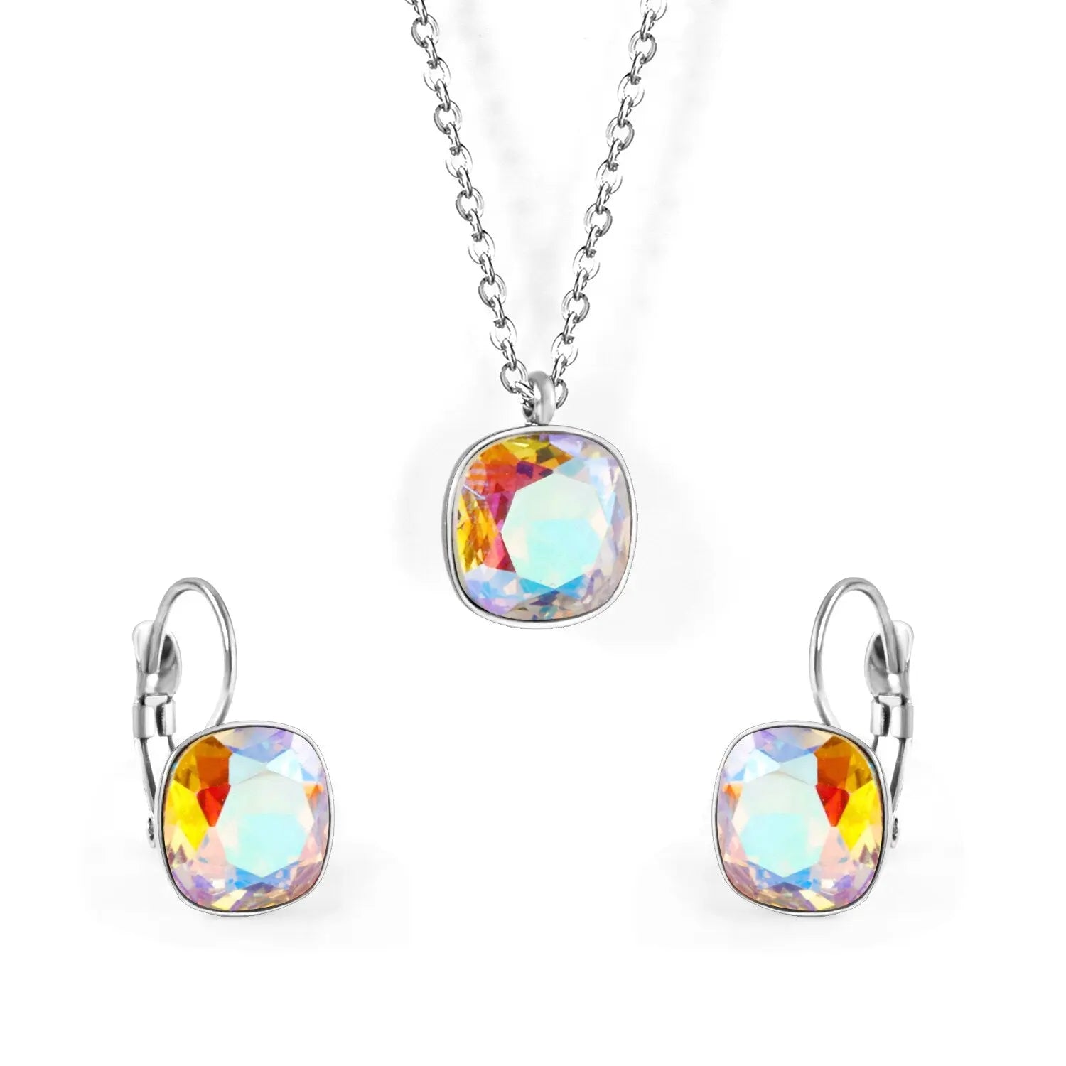 Bridal Jewelry Sets Trendy Style Geomtry Multi-colorful CZ Pendant Necklace Earrings Sets Brinco Party Wholesale asonjewelry