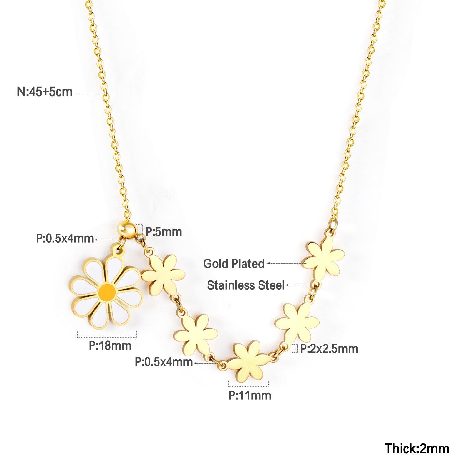ASON Cute Flower Round Pendant Necklace Gold Color Stainless Steel Charm Choker Necklaces for Women Jewelry Accessories asonjewelry