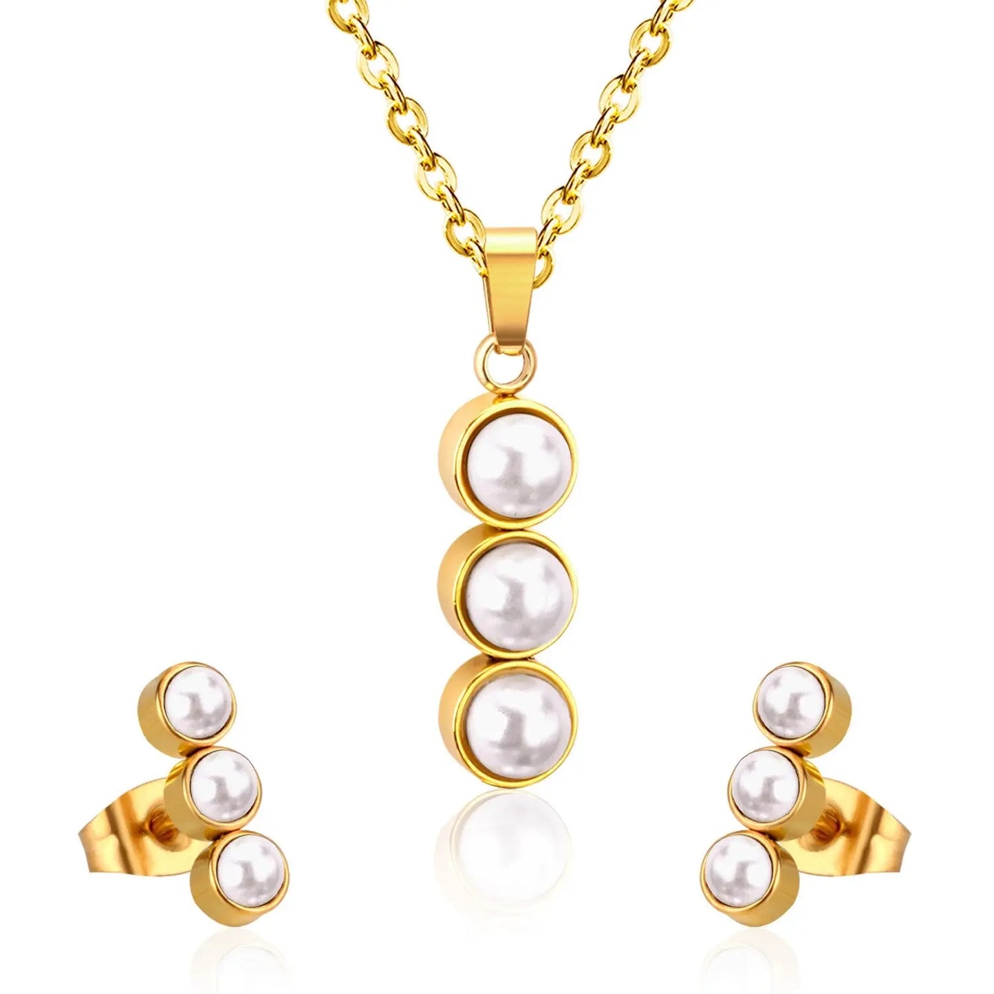 Fashion White Imitation Pearls Crystal Pendant Necklace Stud Earrings For Women Wedding Jewellry Sets bijoux femme asonjewelry