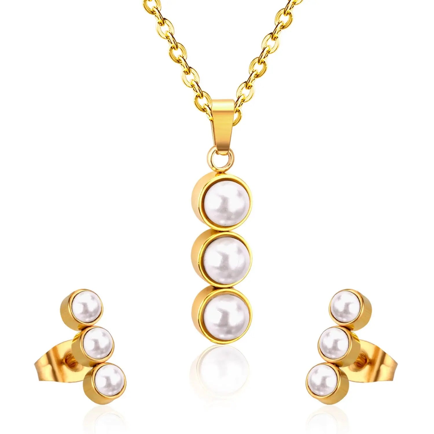 Fashion White Imitation Pearls Crystal Pendant Necklace Stud Earrings For Women Wedding Jewellry Sets bijoux femme asonjewelry