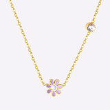Korean Fashion Romantic Colorful Flower Pendant Stainless Steel Chain Necklace For Women Jewelry Parts bijoux femme
