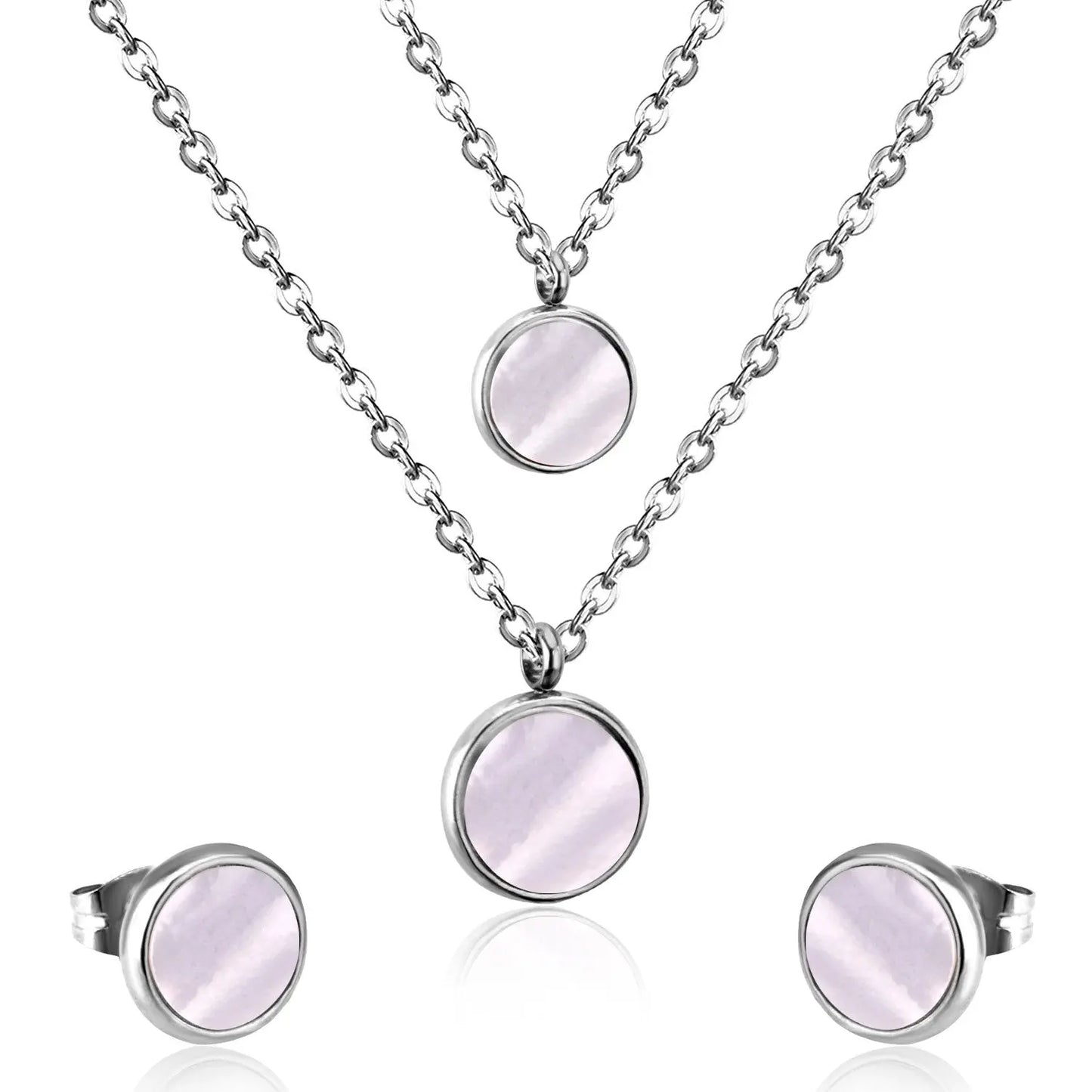 Fashion Elegant Luxury Double Chain Stainless Steel Necklaces Earrings Sets For Ladies Wedding Jewellry pendientes asonjewelry