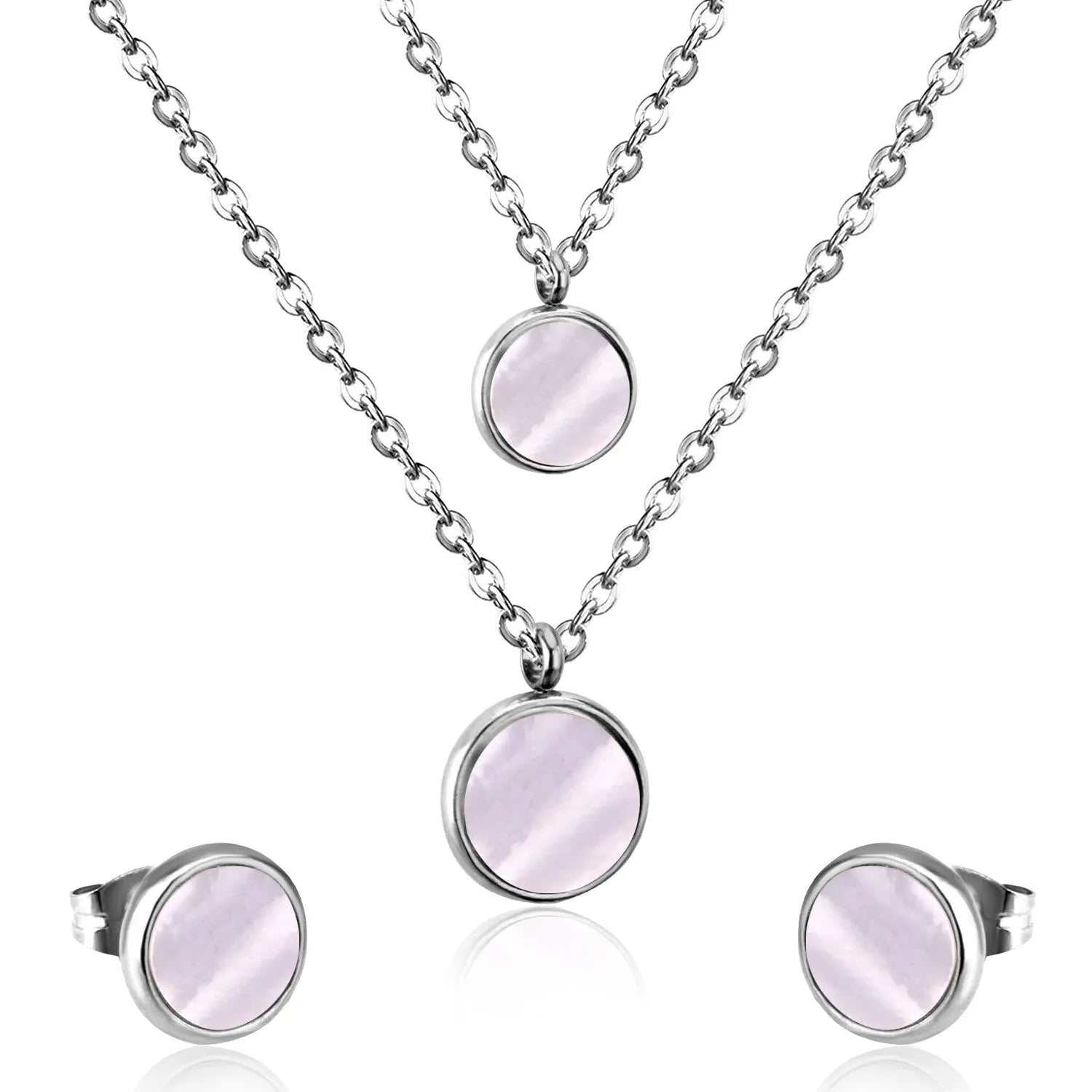 Fashion Elegant Luxury Double Chain Stainless Steel Necklaces Earrings Sets For Ladies Wedding Jewellry pendientes asonjewelry