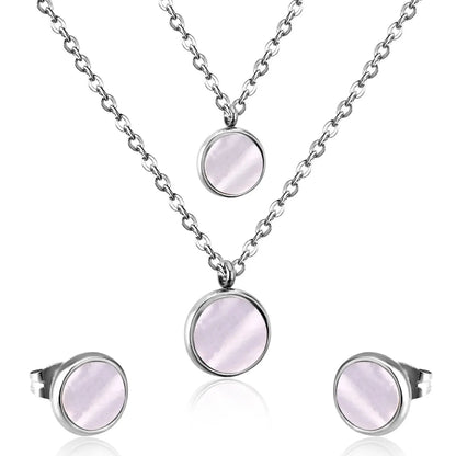 Fashion Elegant Luxury Double Chain Stainless Steel Necklaces Earrings Sets For Ladies Wedding Jewellry pendientes asonjewelry