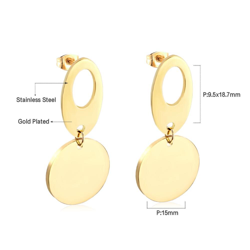 ASON Classic Gold Color Round Pendant Drop Earring Stainless Steel Dangle Earring for Women Gift Accessories Jewelry asonjewelry