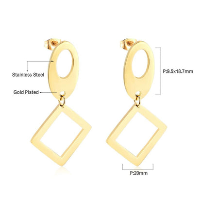 ASON Classic Gold Color Square Pendant Dangle Piercing Earrings Stainless Steel Drop Earring for Women Accessories Jewelry asonjewelry