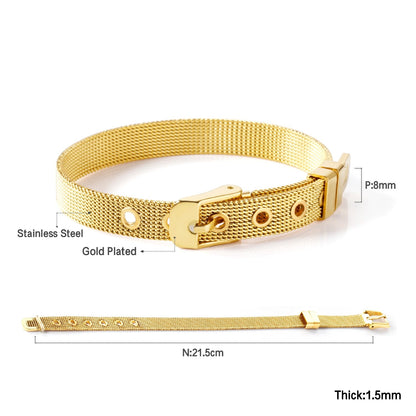 ASON Watch Belt Bracelet Mesh Bangle Stainless Steel Gold Color for Women Man Fashion Jewelry Party Gift Boho Simple Style asonjewelry
