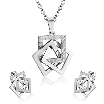 Square Shape Stainless Steel Gold/Silver Color Necklaces Earrings Sets For Women Party Jewelry Set pendientes mujer asonjewelry
