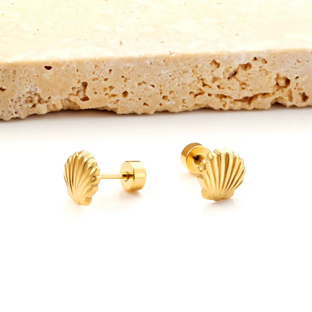 18k Gold Plated Screw Plug Shell Stud Earrings asonjewelry