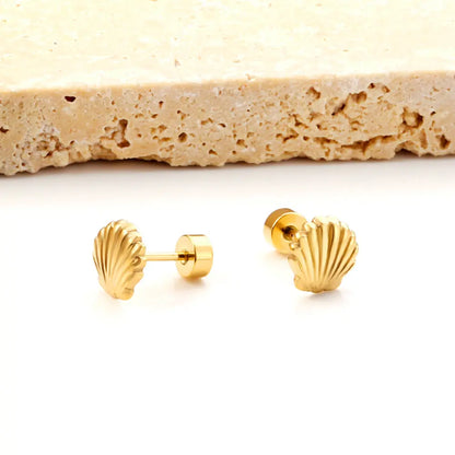 18k Gold Plated Screw Plug Shell Stud Earrings asonjewelry