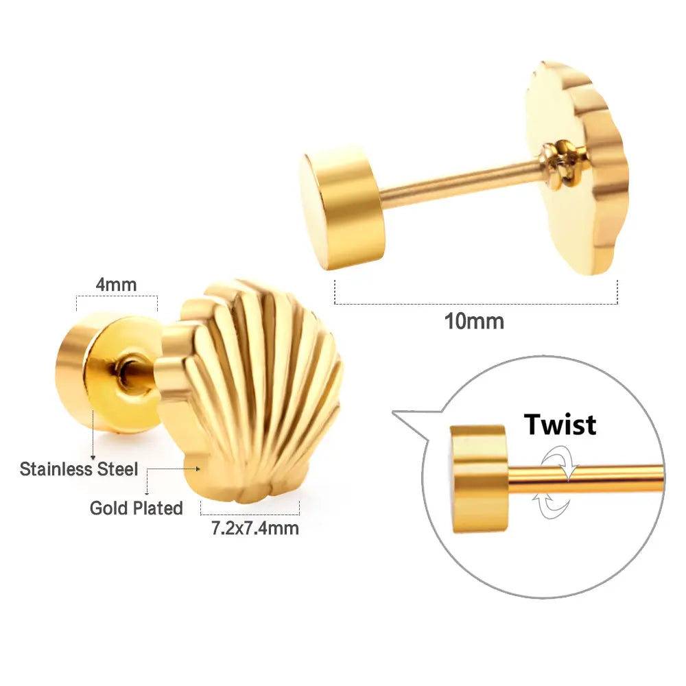 18k Gold Plated Screw Plug Shell Stud Earrings asonjewelry