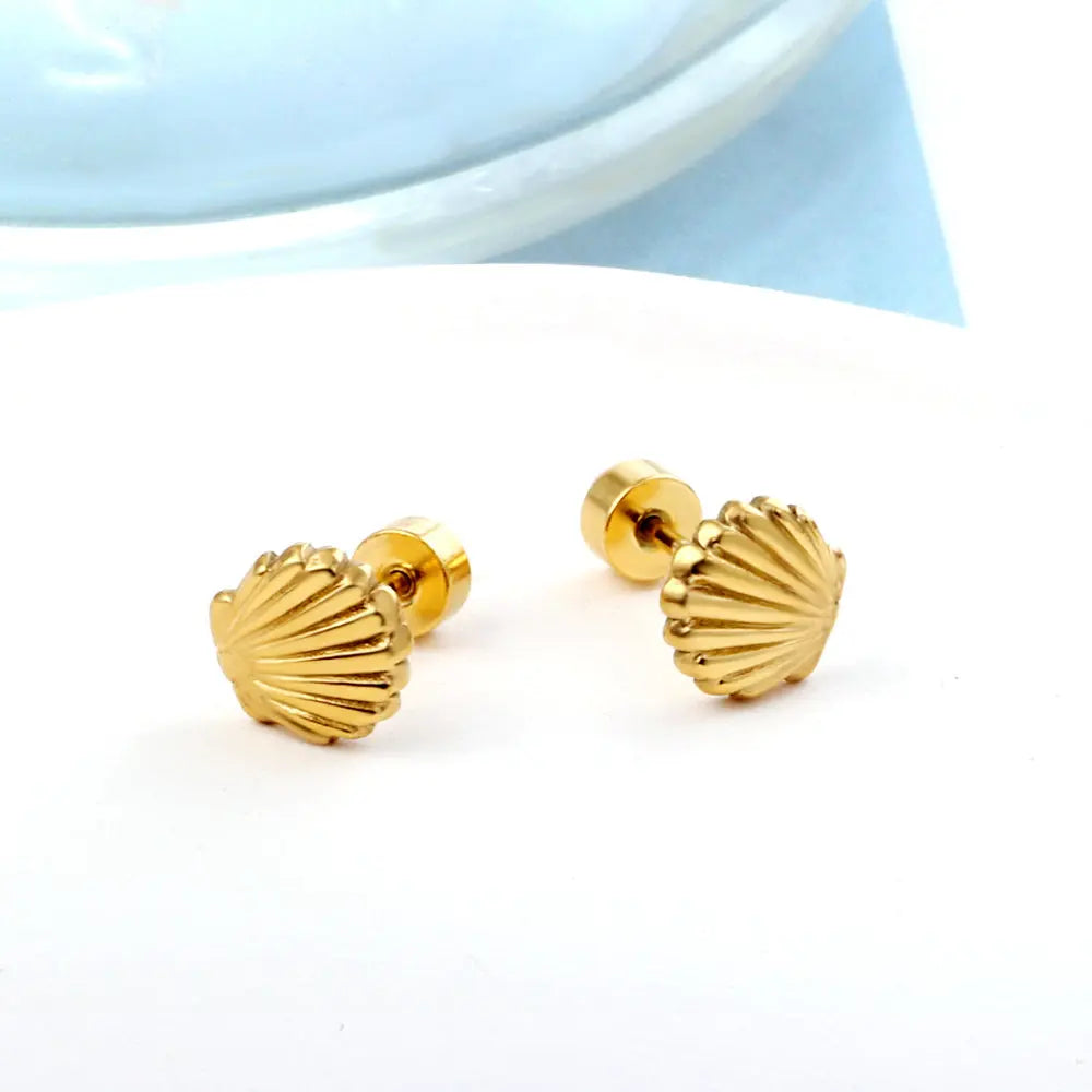 18k Gold Plated Screw Plug Shell Stud Earrings asonjewelry